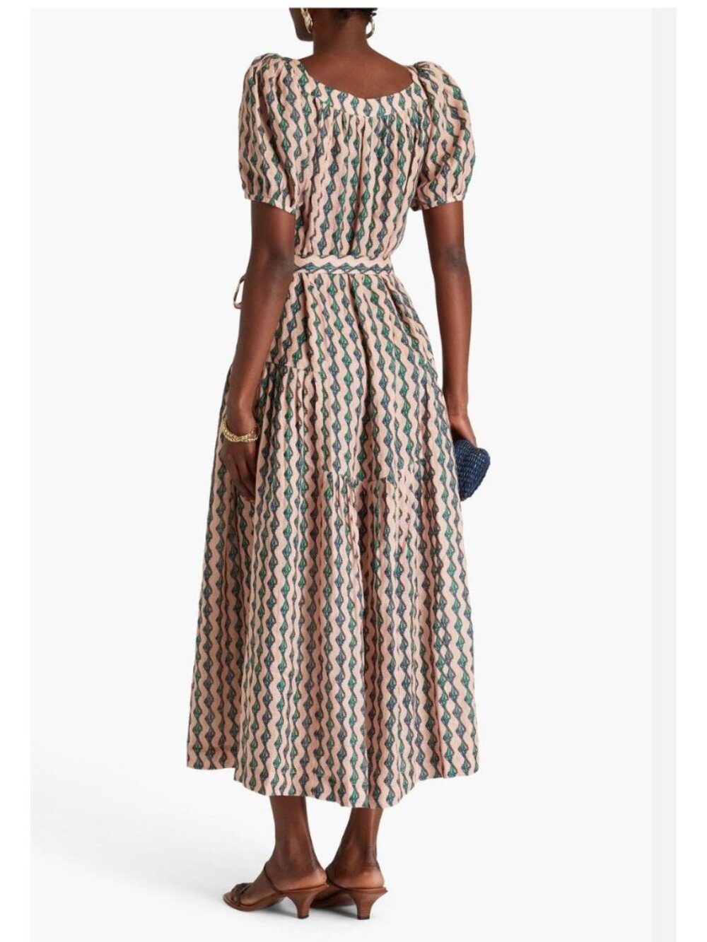 Saloni Yashi printed linen midi dress  Blush Pink - Size 6 - Picture 8 of 8